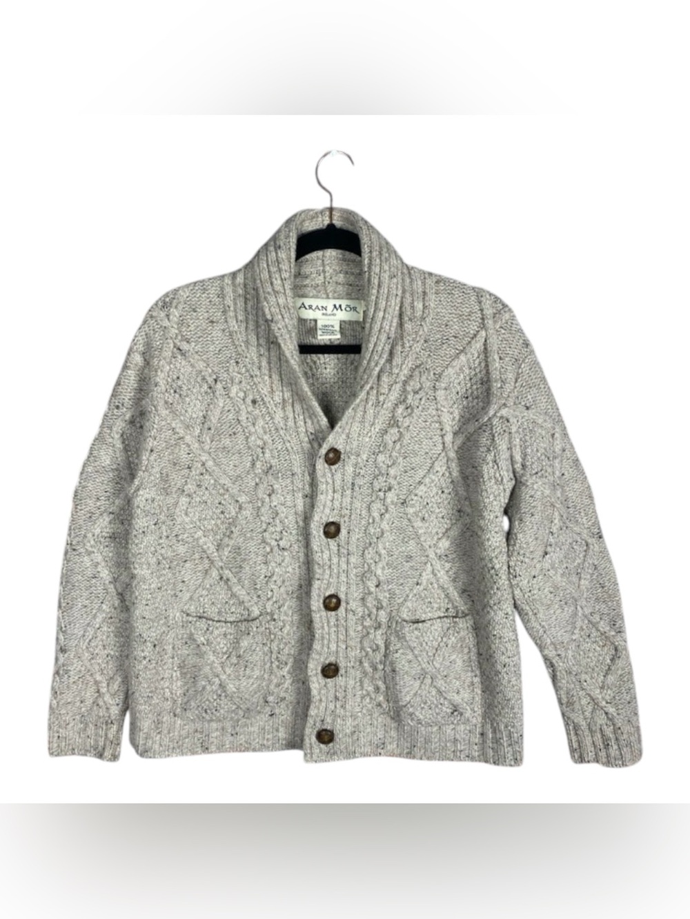 Aran Mor Irish Merino Wool Cardigan Fisherman Button Up Sweater Sz M/L